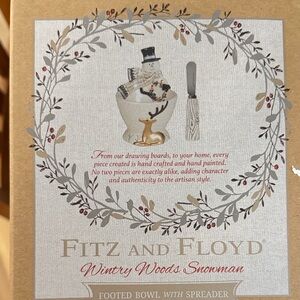 Fitz and Floyd Wintry Woods Snowman Footed Bowl with Spreader